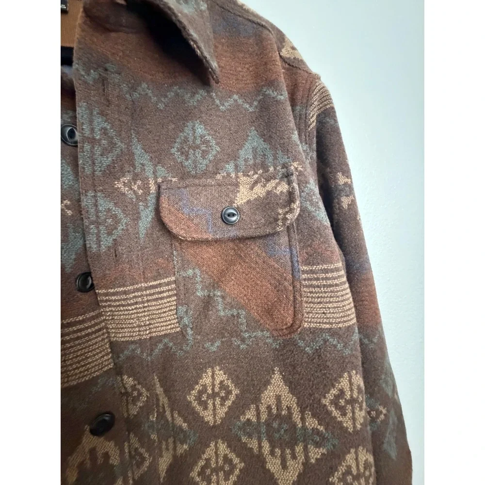Jachs New York Mens Wool Blend Southwestern Shirt Jacket Brown Geometric Large - Picture 7 of 10